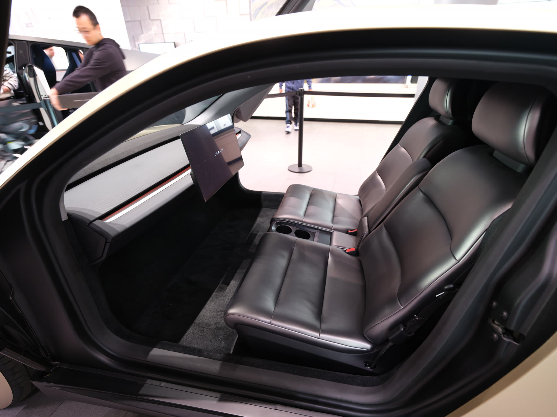 Cybercab cabin with no steering wheel or pedals